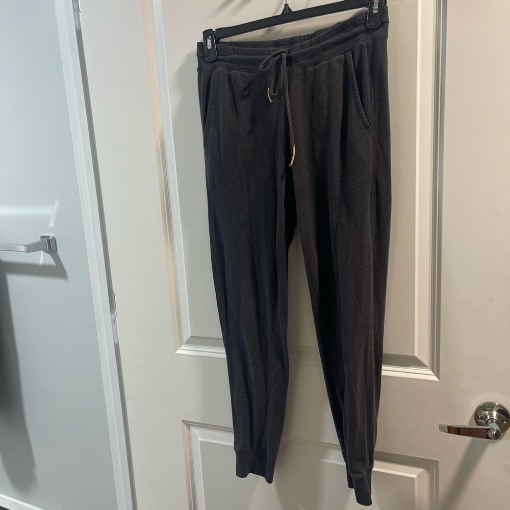Spiritual Gangster Women’s Charcoal Jogger Pants Have One Small Hole